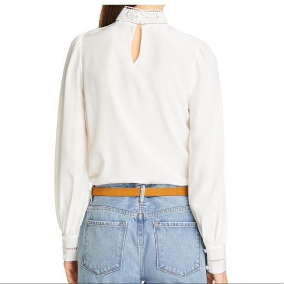 Frame Ada Silk Blouse Lace Cutout Embroidered Top Off White XXS NWT - Picture 4 of 13